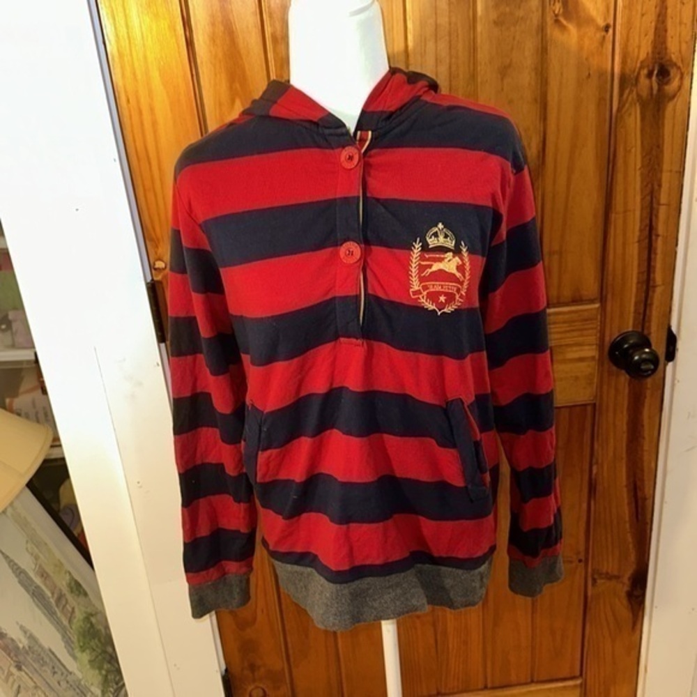 Totte horseback riding wear blue and red stripe long sleeve hoodie size M